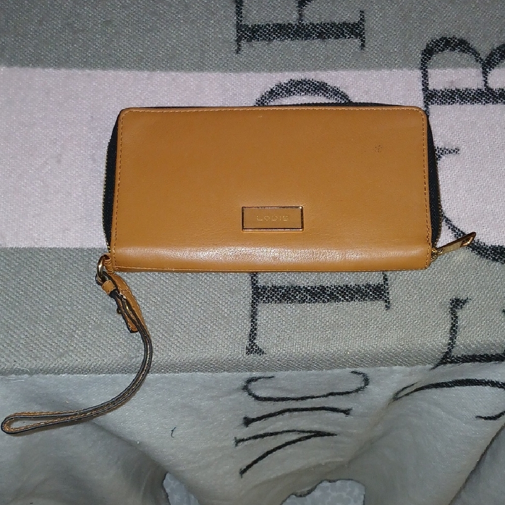 Lodis Camel Leather Wristlet Wallet